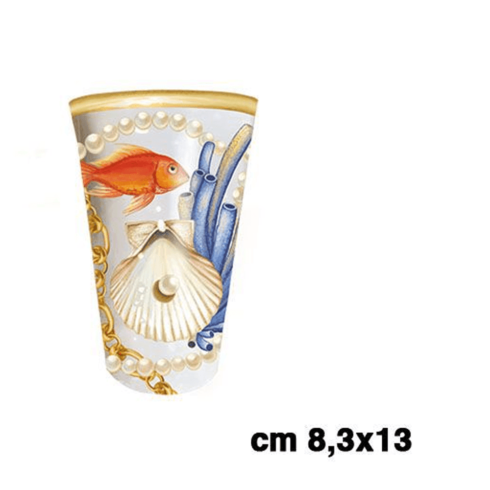 BICCHIERE DA TAVOLA CON CONCHIGLIE E CORALLI STILE MARINO TAZZA DRINK 8X13 CM - 2