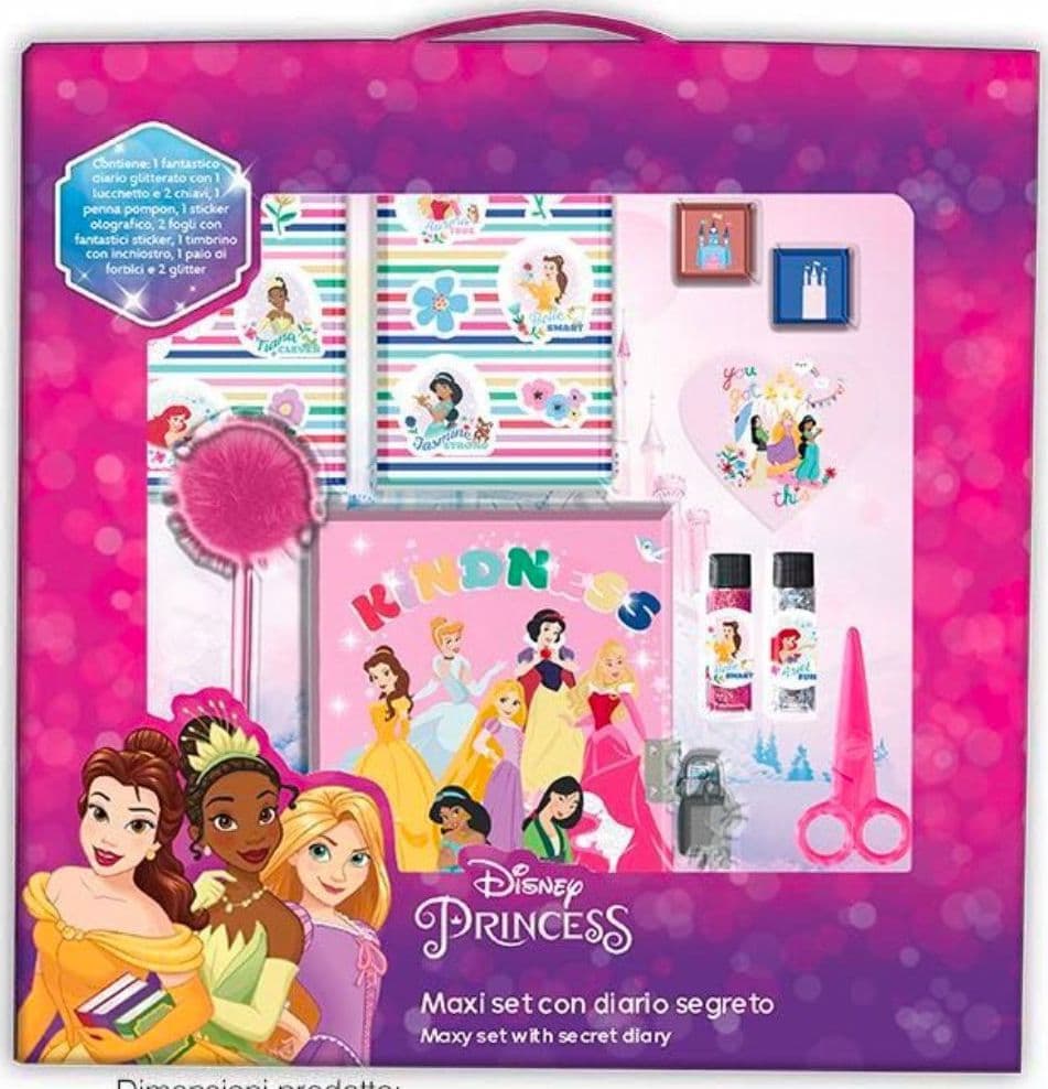 MAXI SET DIARIO SEGRETO GLITTERATO PRINCIPESSE DISNEY ACCESSORI GIOCO BAMBINA