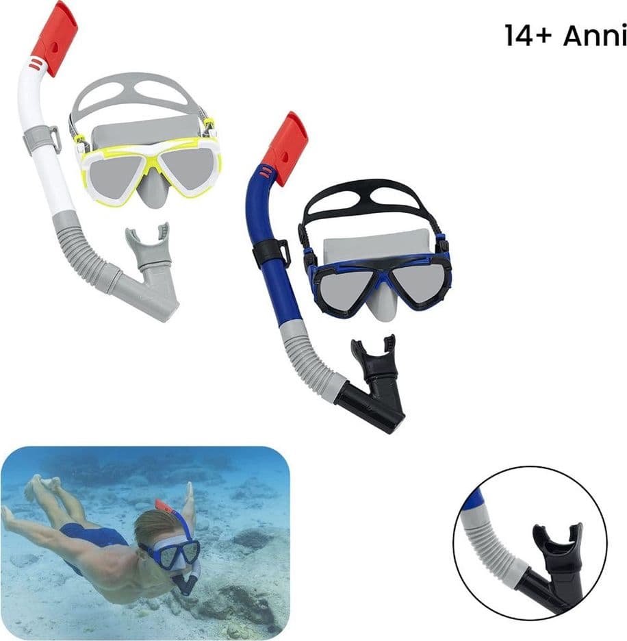MASCHERA + BOCCAGLIO SUB ADULTO SET SNORKELING DIVE MIRA 14+ ANNI 2 COLORI 24053 - 19