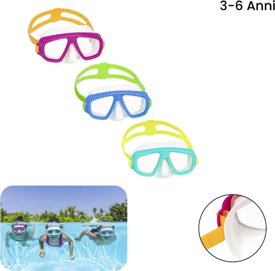 MASCHERA SUB CAYMEN 3-6 ANNI 3 COLORI LENTI IN POLICARBONATO PROTEZIONE UV 22011 - 12