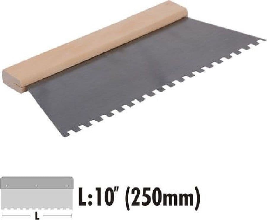 SPATOLA DENTATA RASCHIETTO TRAPEZOIDALE ACCIAIO IMPUGNATURA LEGNO 10″ 250MM 90459 - 2