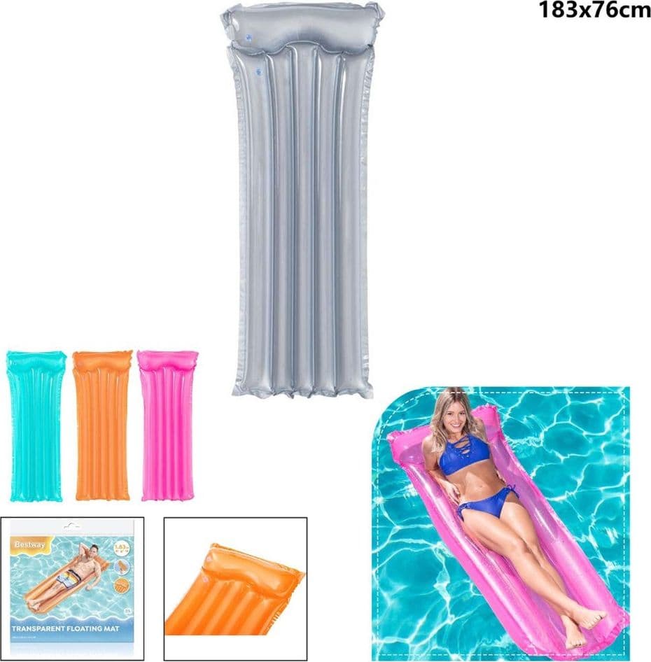 MATERASSINO TINTA UNITA TRASPARENTE GONFIABILE 183X76CM PISCINA MARE 5 TUBI 44013 - 14
