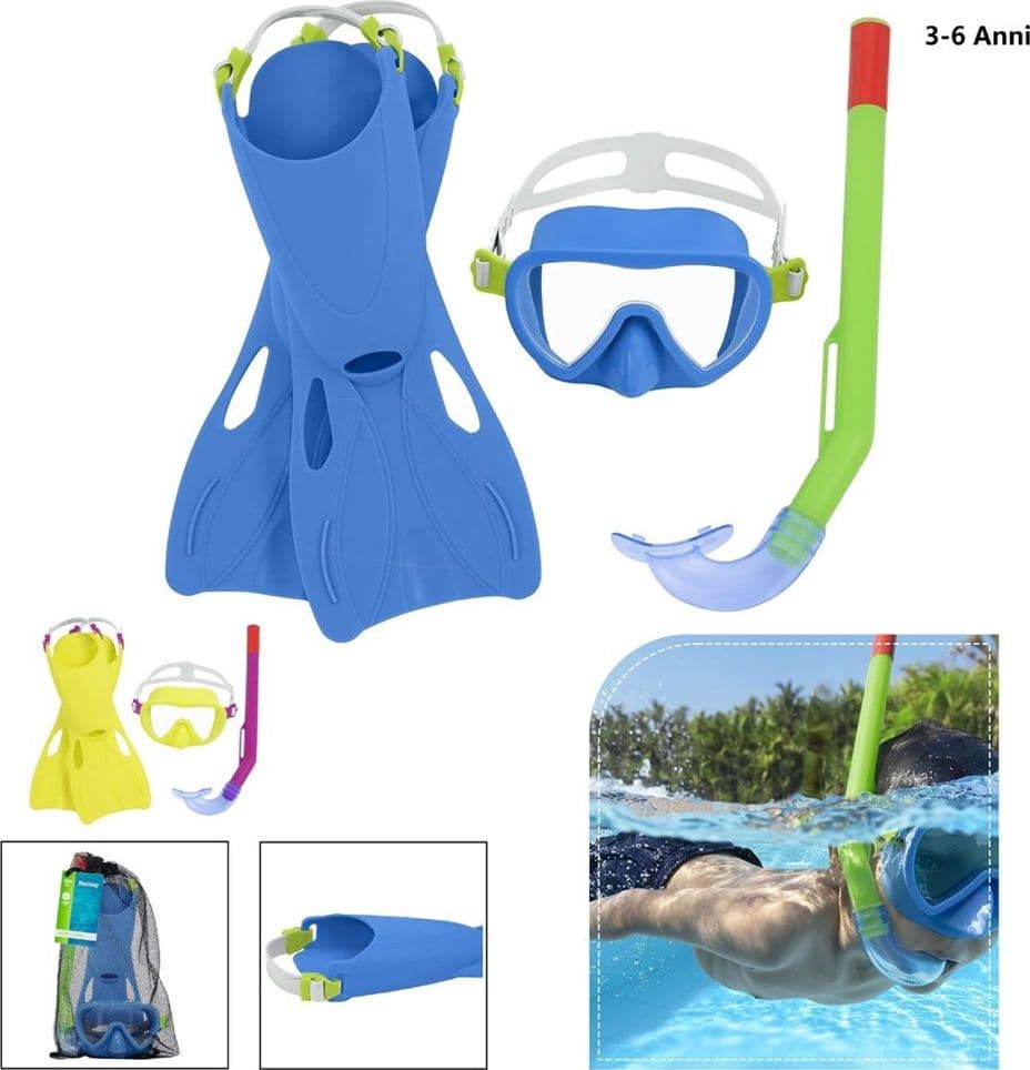 SET DA SNORKELING BAMBINI FLAPPER MASCHERA BOCCAGLIO PINNE 3-6 ANNI 2 COL 25039 - 26