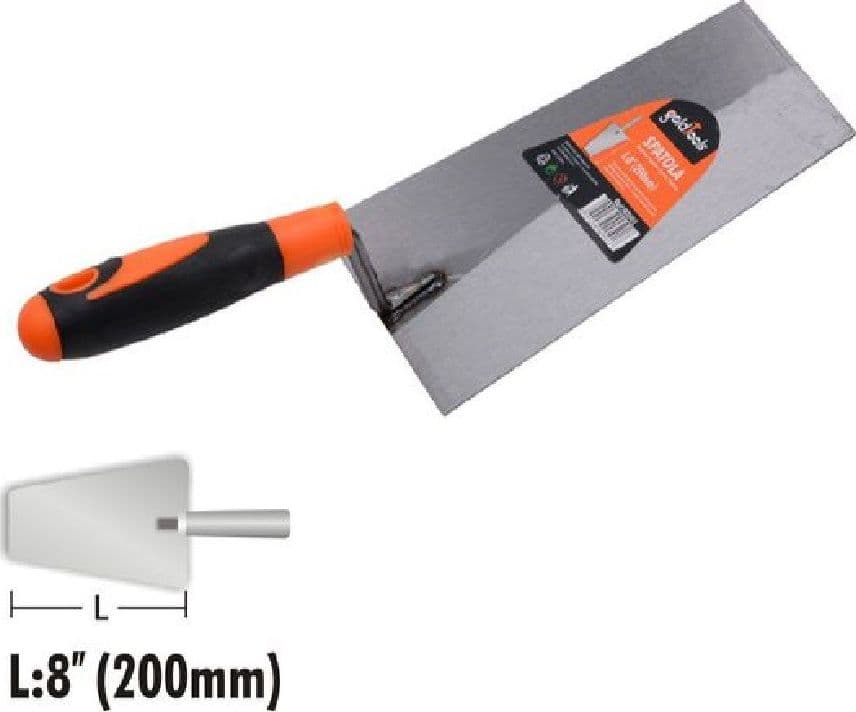 CAZZUOLA ACCIAIO 200MM 8" MANICO ANTISCIVOLO SPATOLA TRAPEZOIDALE MURATORE 90501 - 2