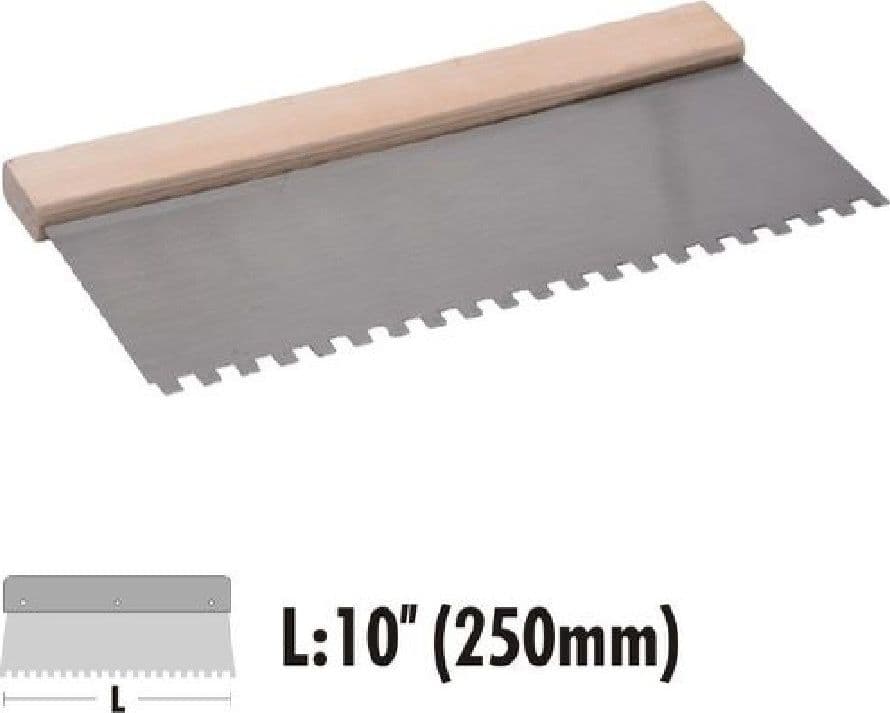 RASCHIETTO SPATOLA DENTATO ACCIAIO IMPUGNATURA LEGNO 10″ 250MM FERRAMENTA 90475 - 2