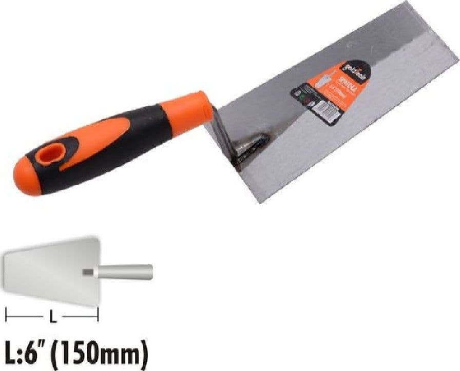 CAZZUOLA ACCIAIO 150MM 6" MANICO ANTISCIVOLO SPATOLA TRAPEZOIDALE MURATORE 90499 - 2