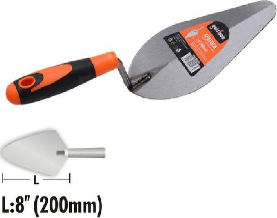 CAZZUOLA IN ACCIAIO 200MM 8" MANICO ANTISCIVOLO SPATOLA PESCA PER MURATORE 90493 - 2