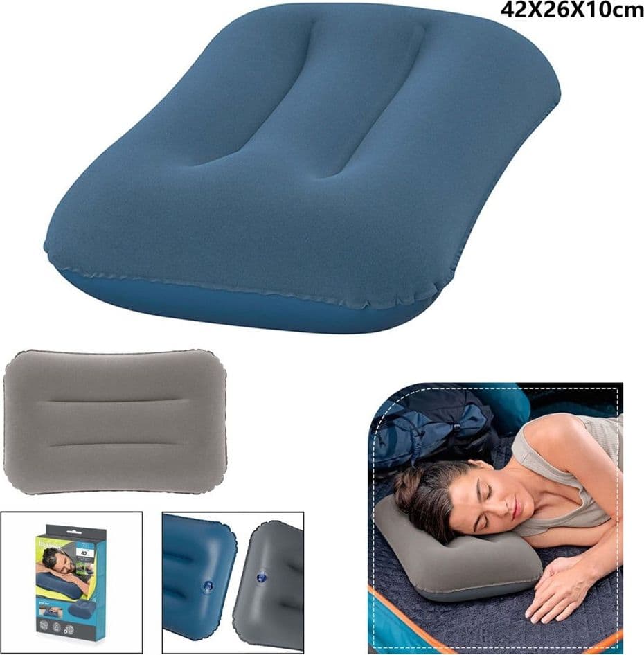 CUSCINO GONFIABILE FLOCCATO RETTANGOLARE 48X30CM PER VIAGGI CAMPEGGIO MARE 67121 - 5