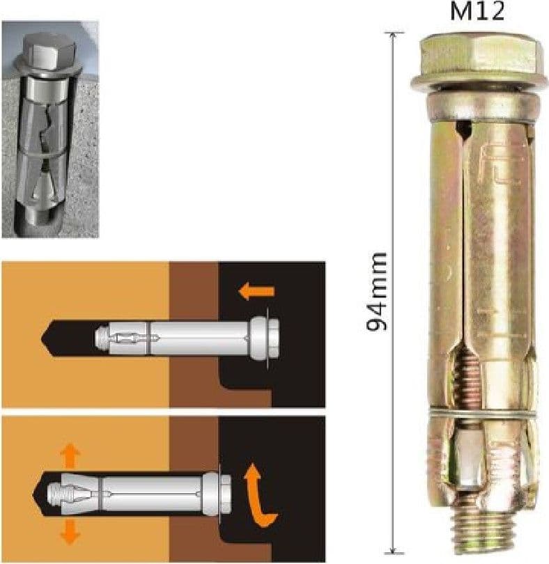 SET TASSELLO TASSELLI METALLICI BULLONE M12 X 94 MM ACCESSORI MINUTERIA 91043 - 2