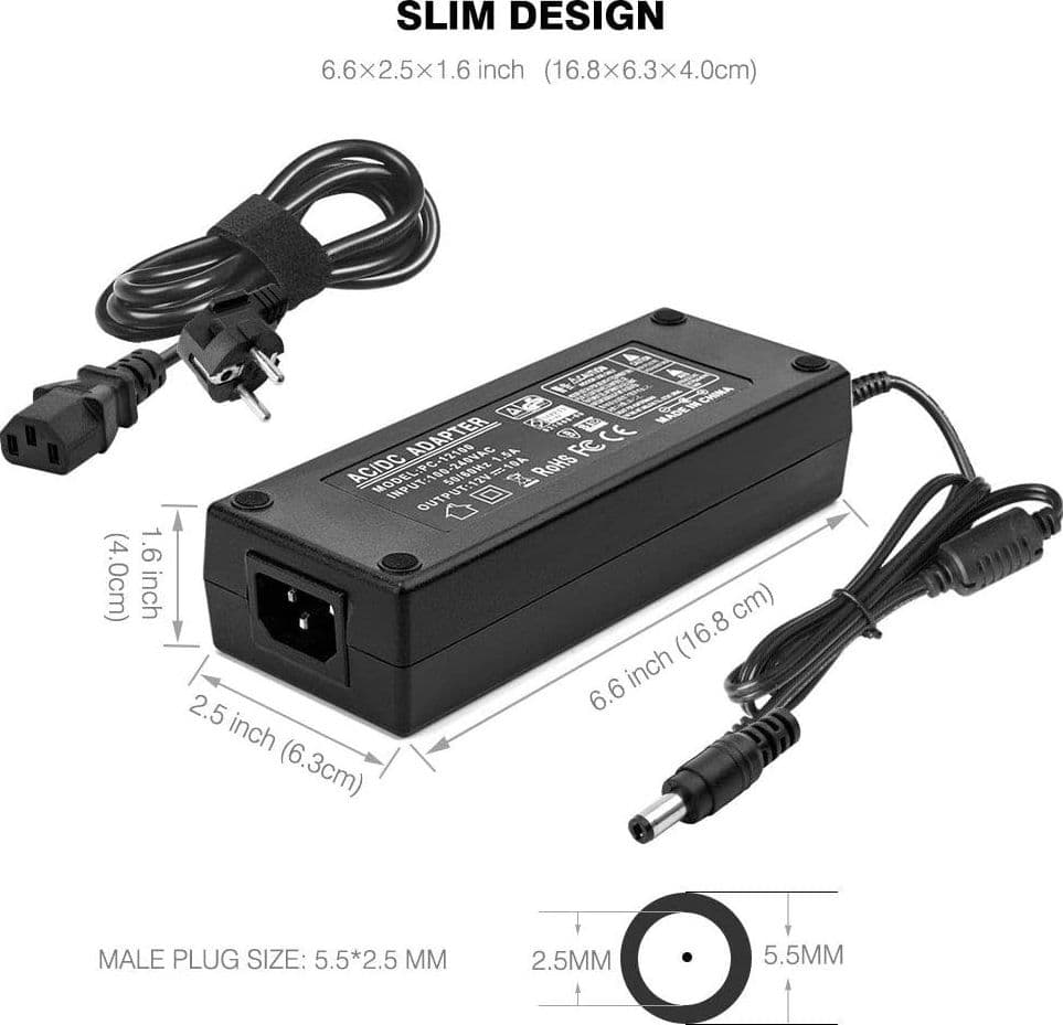 ALIMENTATORE TRASFORMATORE STABILIZZATO DA 12V 5A PER LED TELECAMERE SPINA SHUKO - 6