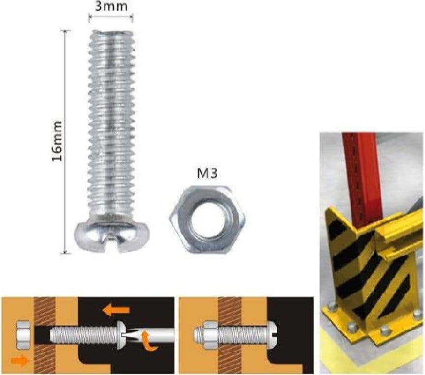 SET 35 PZ VITI VITE TESTA A CROCE TONDA 3X16 MM CON DADI DADO ESAGONALE M3 90953 - 2