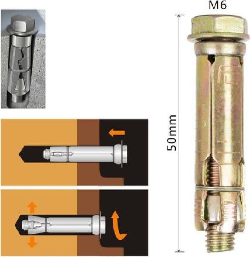 SET 2 PZ TASSELLI METALLICI TASSELLO BULLONI M6 X 50MM ACCESSORI MINUTERIA 91040 - 2
