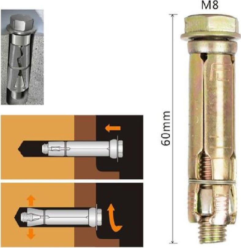 SET 2 PZ TASSELLI METALLICI TASSELLO BULLONI M8 X 60MM ACCESSORI MINUTERIA 91041 - 2