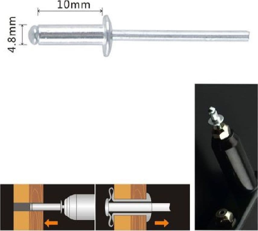 SET 14PZ RIVETTI RIVETTO 4.8X10MM ACCESSORI BRICOLAGE FERRAMENTA FAI DA TE 90820 - 2