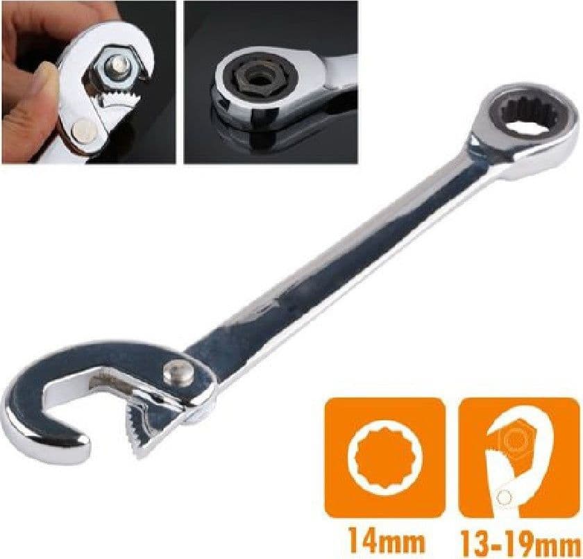 CHIAVE UNIVERSALE 13-19MM CRICCHETTO A TESTA POLIGONALE ANELLO 14MM PINZA 91747 - 2