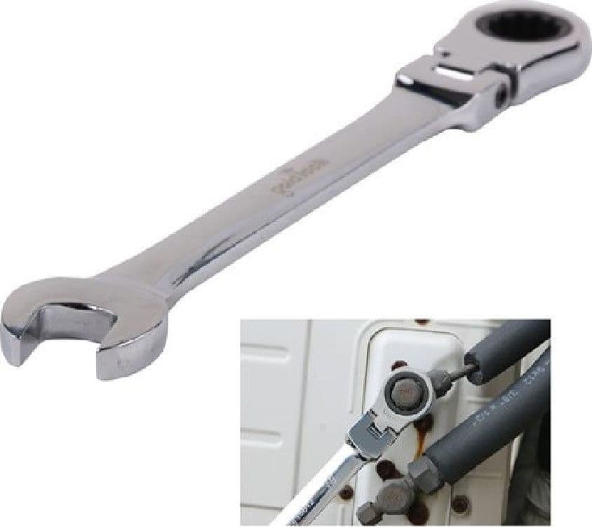 CHIAVE A CRICCHETTO COMBINATA 18MM TESTA PIEGHEVOLE CROMO VANADIO UTENSILE 91739 - 2