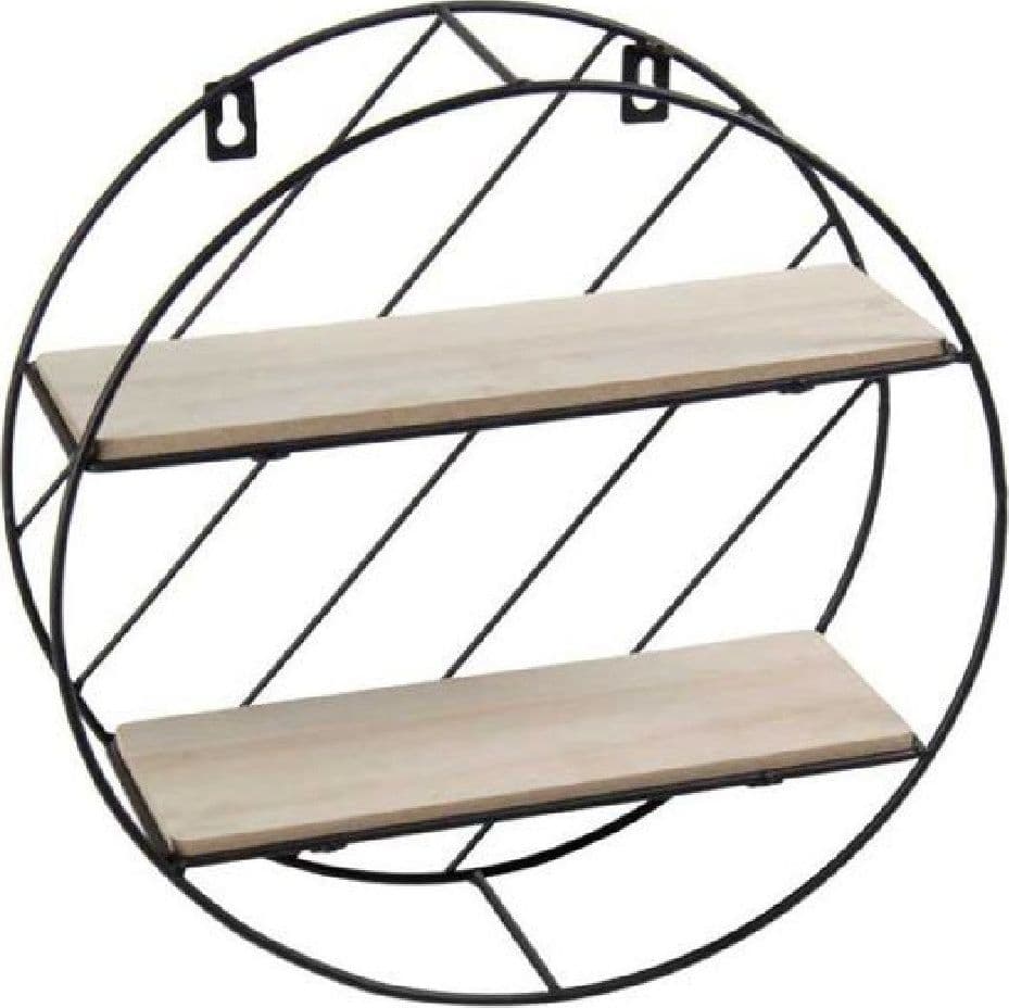BACHECA IN METALLO TONDA PARETE PORTA OGGETTI MENSOLE LEGNO 30X10CM NERO 832154 - 2