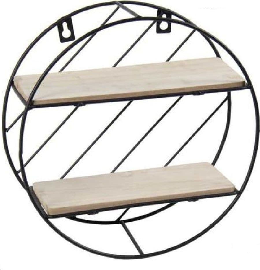 BACHECA IN METALLO ROTONDA DA PARETE CON MENSOLE IN LEGNO 25 X 10 CM NERO 832161 - 2