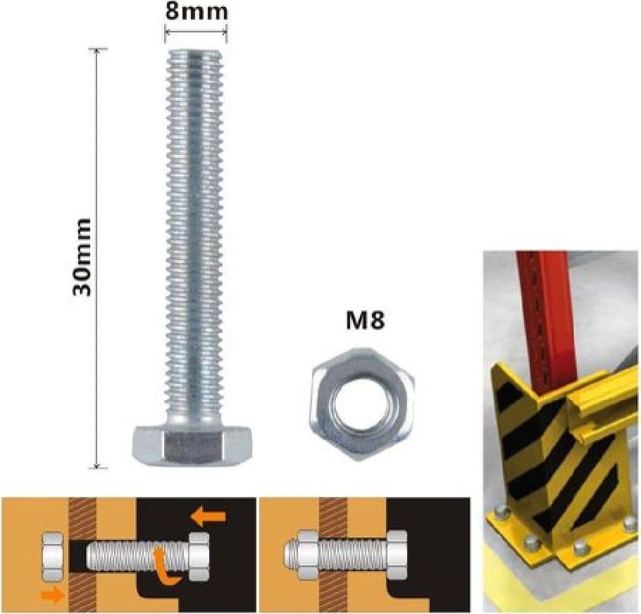 SET 3PZ VITE VITI PER ESTERNO A TESTA ESAGONALI 8 X 30 MM CON DADI DADO M8 90920 - 2