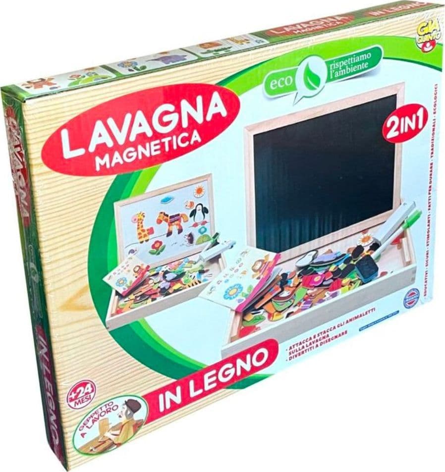 LAVAGNA MAGNETICA 2IN1 IN LEGNO ANIMALI GESSETTI FORME VARIE GIOCO EDUCATIVO 24+