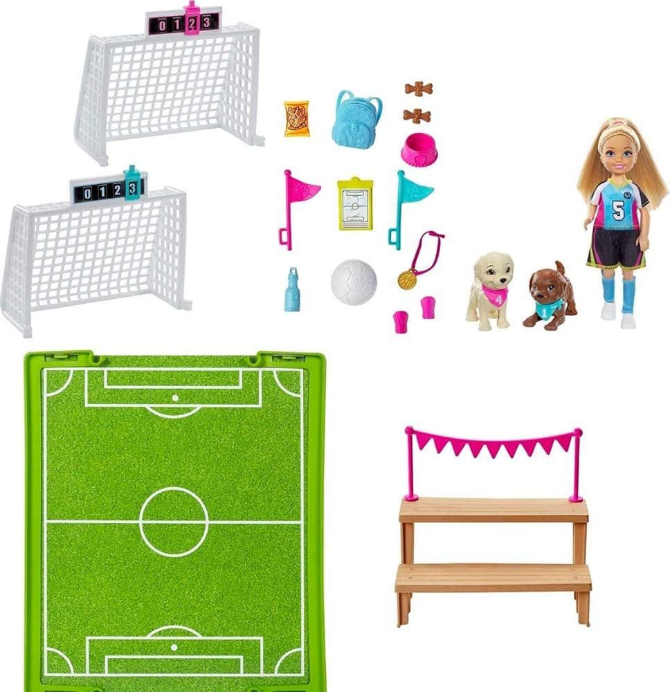BARBIE SOCCER CHELSEA'S SOCCER PLAYSET GIOCATRICE DI CALCIO GIOCO PER BIMBE 3+ - 5