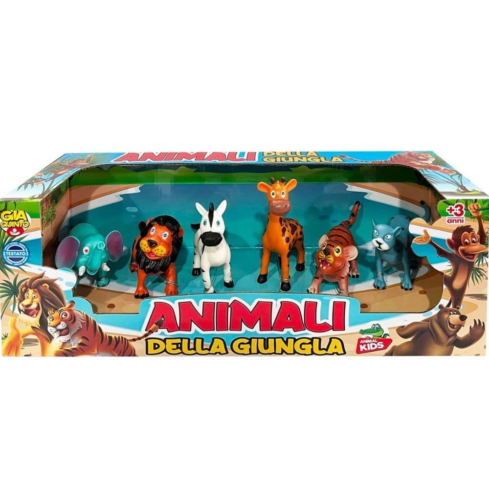BOX ANIMALI DELLA GIUNGLA 6 PEZZI GIOCATTOLI PER BAMBINI COLORI BRILLANTI 3+
