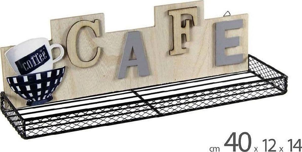 MENSOLA PARETE CUCINA BAR CAFFÈ METALLO LEGNO CLASSICO MODERNO 40X12X14CM 807466 - 2