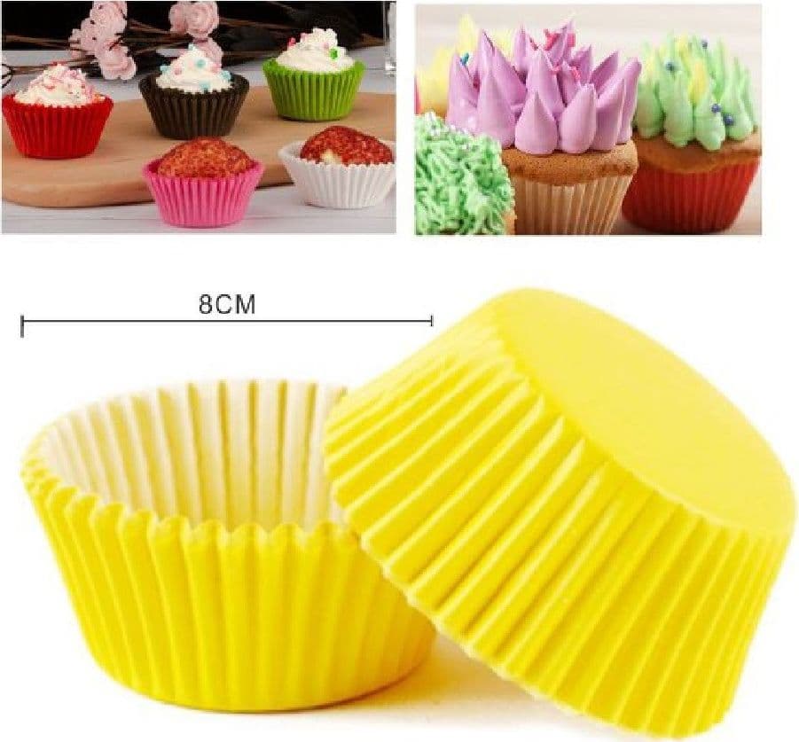 SET 2 CONFEZIONI DA 100 PIROTTINI CARTA 8 CM GIALLI CUPCAKE TORTINE MUFFIN 56142 - 2