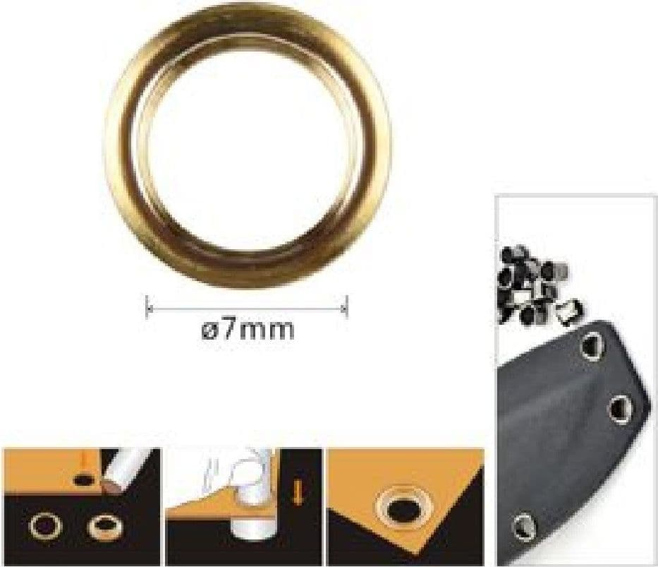 KIT 120 PZ OCCHIELLO OCCHIELLI METALLICI FORO Ø7MM IN METALLO DORATO PELLE 90924 - 2