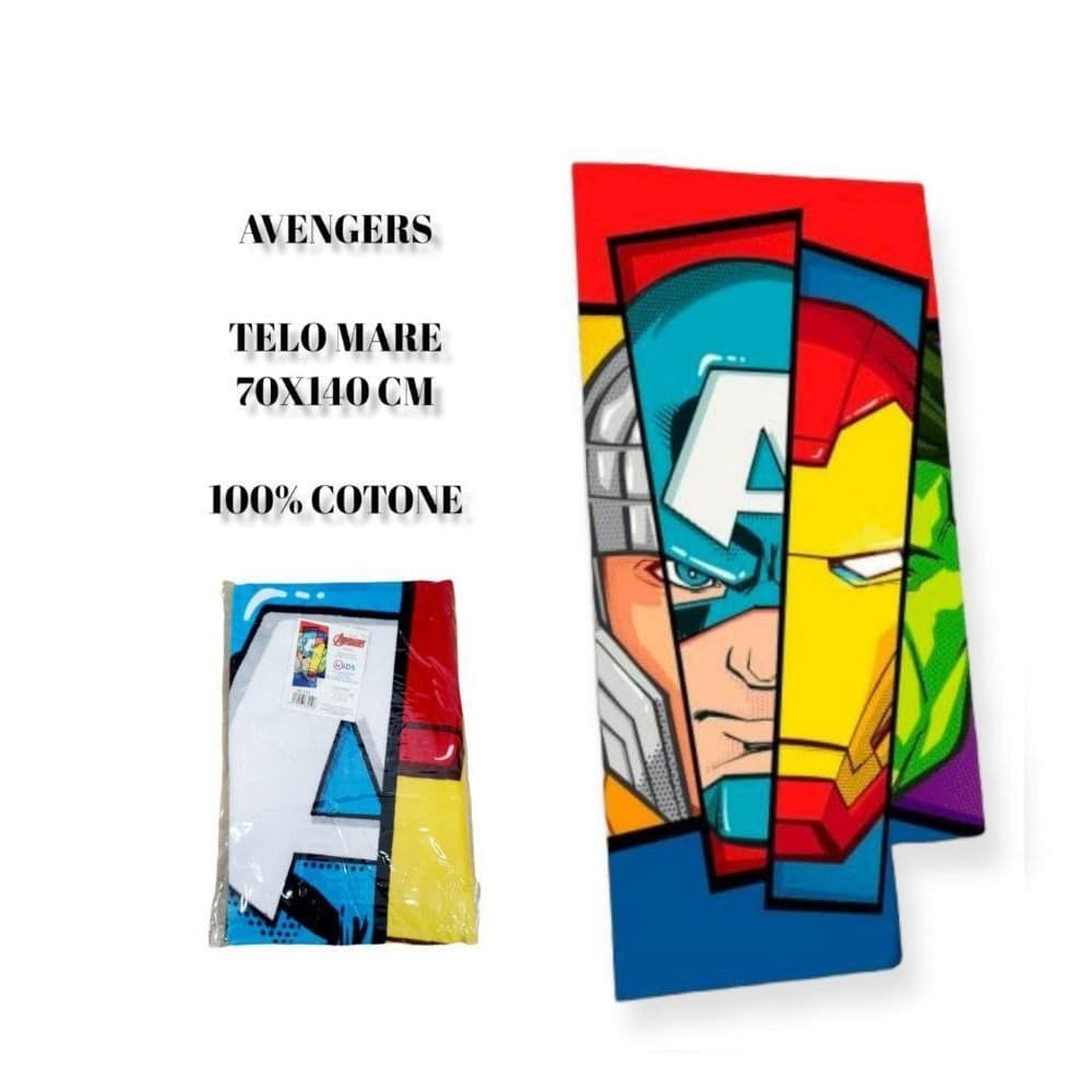 TELO MARE IN COTONE AVANGER MARVEL ASCIUGAMANO MARE PISCINA AIRONMAN HULK THOR - 2