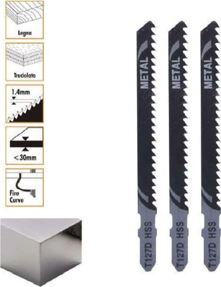 SET 3 PZ LAME PER SEGHETTO ALTERNATIVO T144D HCS LAMA RICAMBI PER METALLO 90189 - 2