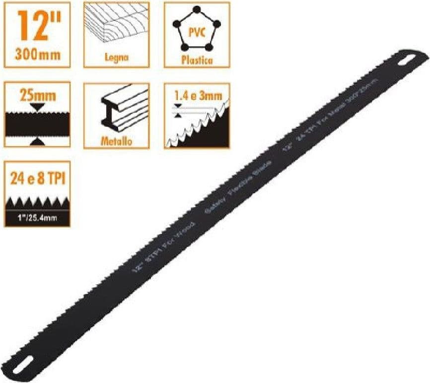 SET 2 PZ LAME PER SEGHE SEGHETTO A FERRO 30CM RICAMBI LAMA 12" LEGNA PVC 90185 - 2