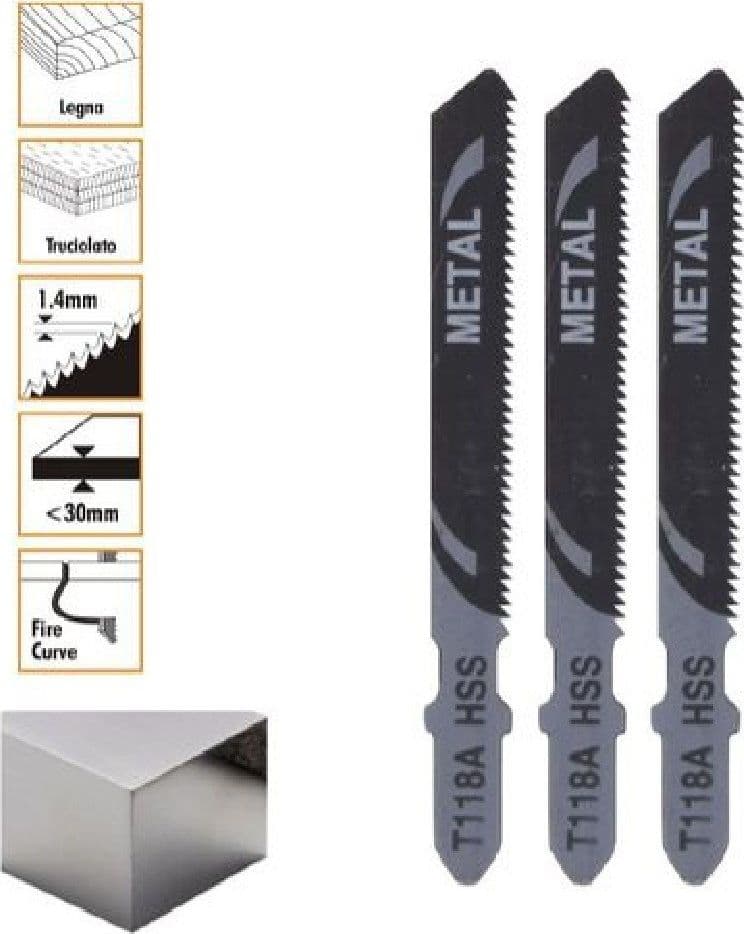 SET 3 PZ LAME PER SEGHETTO ALTERNATIVO T118A HCS LAMA RICAMBI PER METALLO 90190 - 2