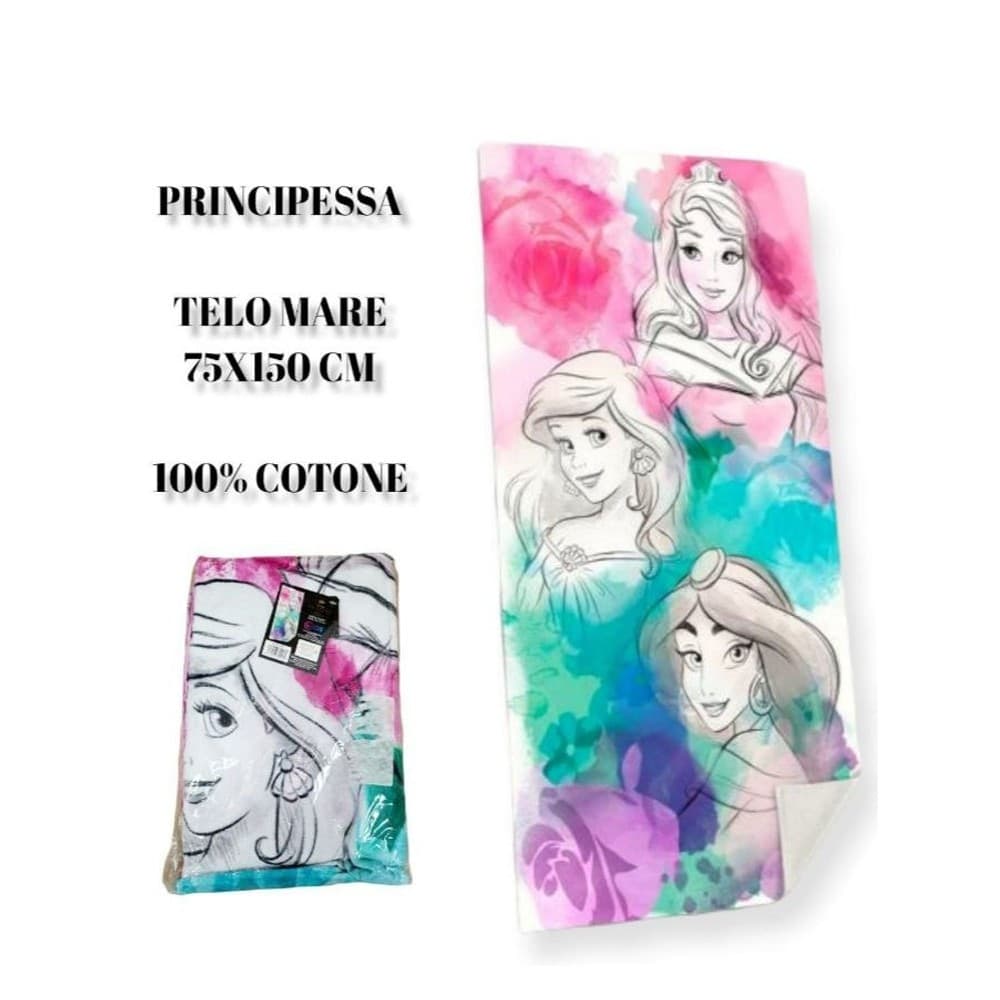 TELO MARE IN COTONE PRINCIPESSE DISNEY ASCIUGAMANO MARE PISCINA ARIEL JASMINE - 2