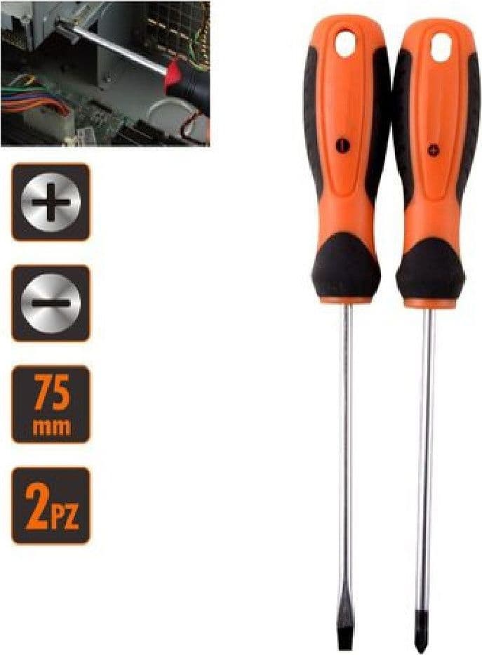 SET 2 PZ CACCIAVITE GIRAVITI CON PUNTA MAGNETICA A TAGLIO E A CROCE 75 MM 97177 - 2