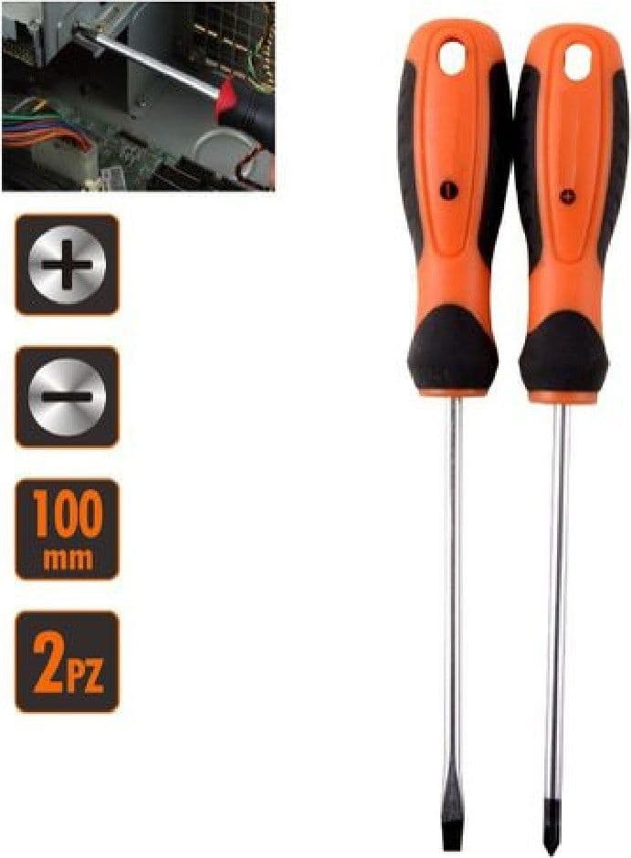 SET 2 PZ CACCIAVITE GIRAVITI CON PUNTA MAGNETICA A TAGLIO E A CROCE 100 MM 97188 - 2