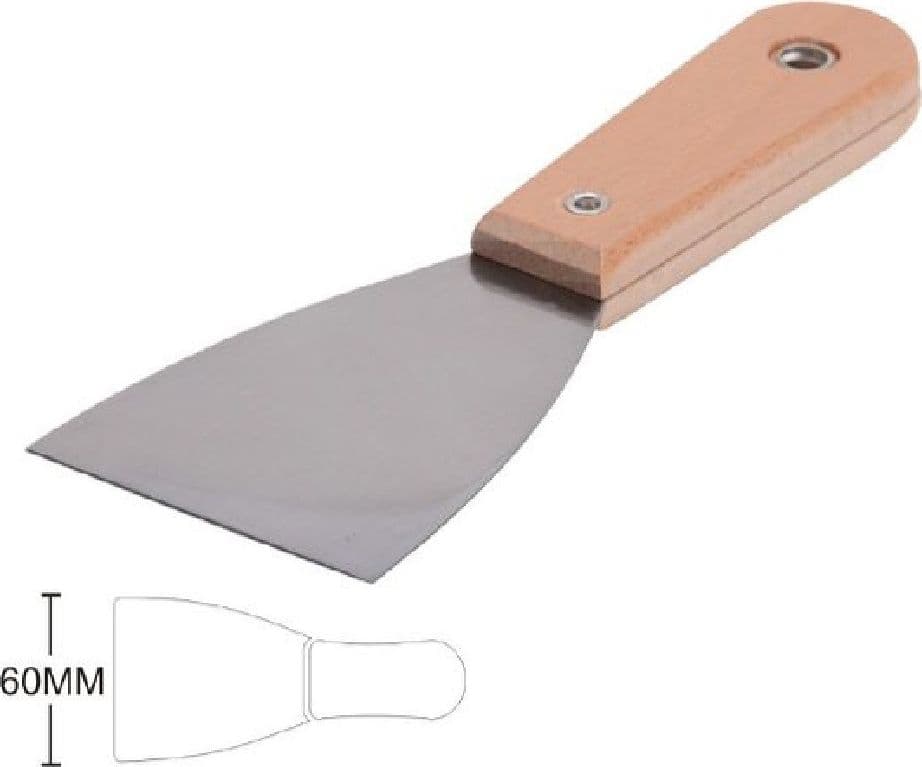 SPATOLA PER PARETI IN ACCIAIO 60 MM FERRAMENTA CON MANIGLIA IN LEGNO 2.5" 90427 - 2