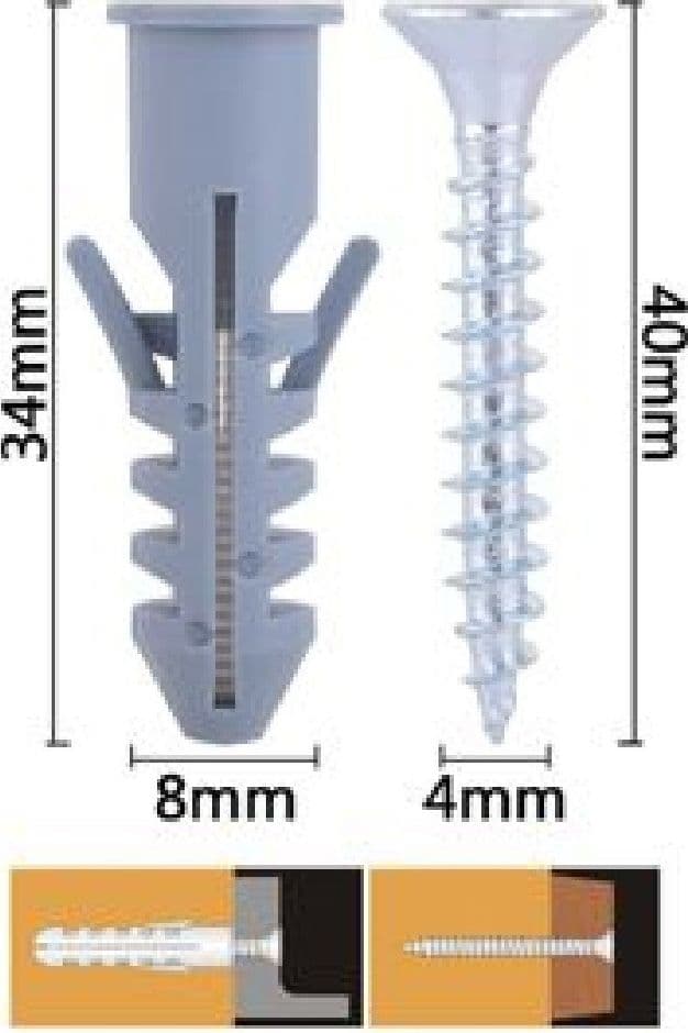 SET 12PZ VITI VITE CROCE 4X40 MM + TASSELLI CON ALETTE TASSELLO M8 FISCHER 57563 - 2