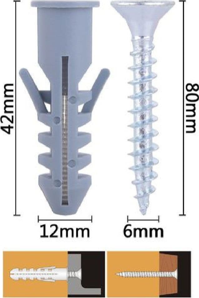 SET 3 PZ VITI VITE CROCE 6X80MM + TASSELLI CON ALETTE TASSELLO M12 FISCHER 57575 - 2