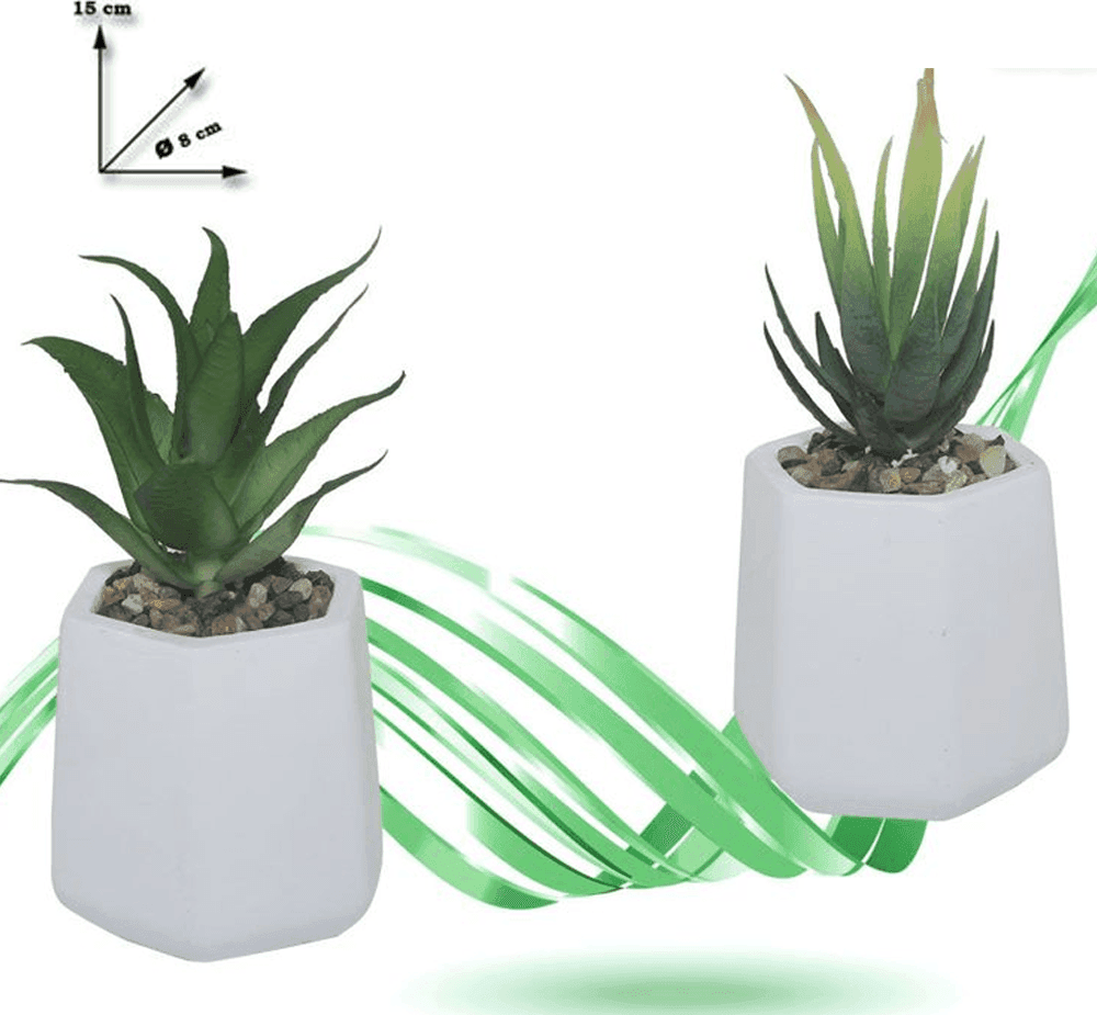 VASO IN CERAMICA CON PIANTINA ARTIFICIALE PIANTA IDEA REGALO BOMBONIERA 15x8 CM - 2
