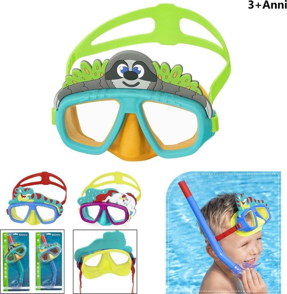 MASCHERA DA SNORKELING CON BOCCAGLIO PER BAMBINI CON ANIMALETTI 3-6+ ANNI 24059 - 10
