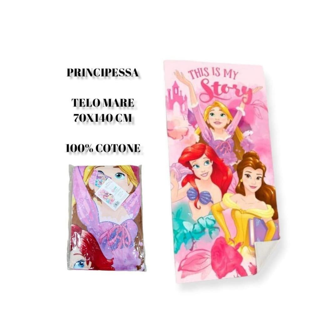TELO MARE IN COTONE PRINCIPESSE DISNEY ARIEL ASCIUGAMANO MARE PISCINA BAMBINI - 2