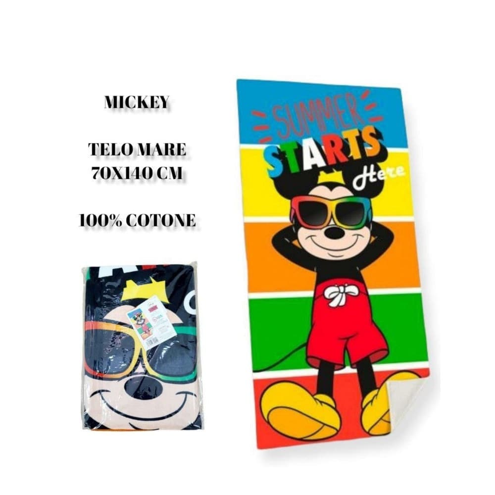 TELO MARE IN COTONE TOPOLINO MICKEY MOUSE ASCIUGAMANO MARE PISCINA BAMBINI - 2