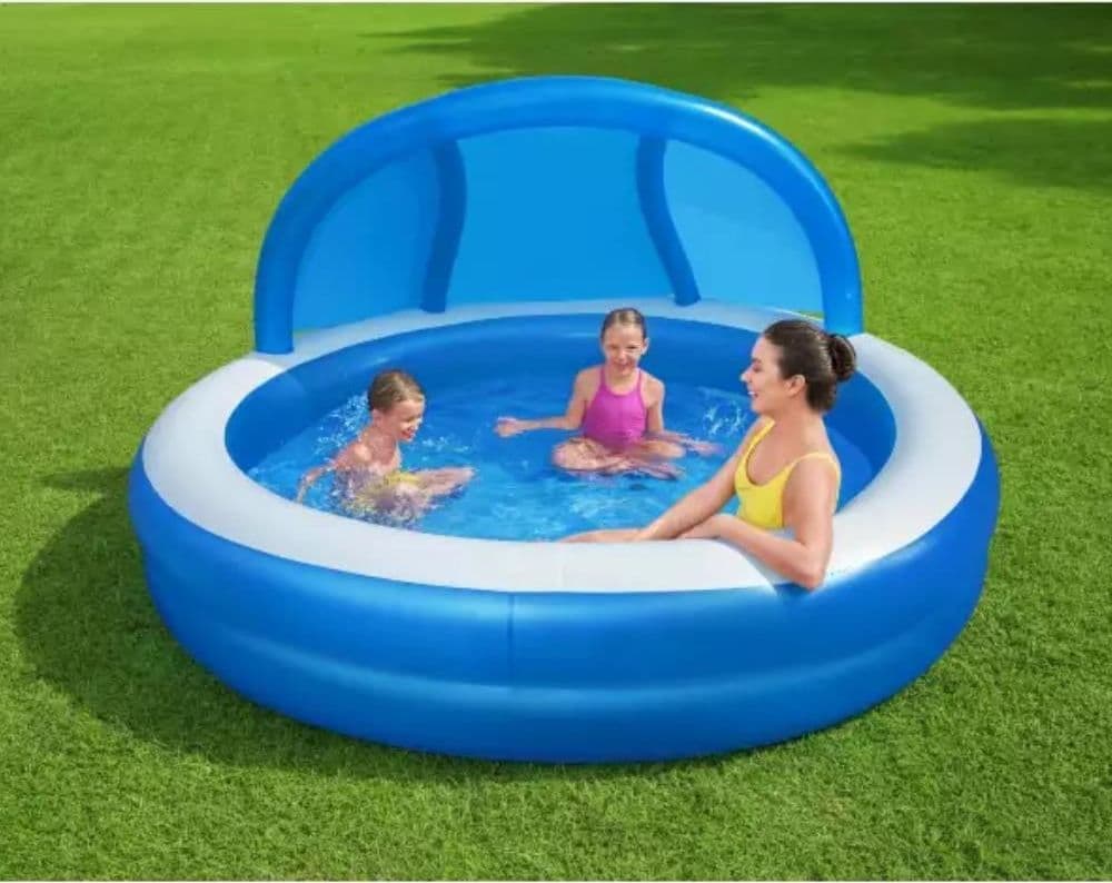 PISCINA FAMILIARE 241X241X140 CM GONFIABILE ROTONDA CON TETTUCCIO SEDUTA 54337 - 11