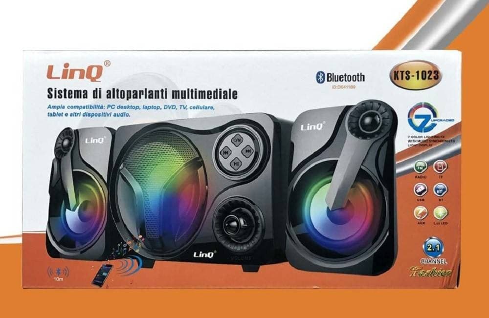 SISTEMA MULTIMEDIALE ALTOPARLANTI SPEAKER CASSE BLUETOOTH FM LUCI LED USB KTS-1023 - 2