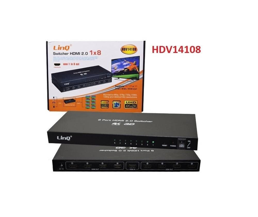 SWITCH SWITCHER HDMI 2.0 1X8 PORTE HDMI UHD SUPPORTO 4K 2K 3D SPLITTER HDV14108 - 3