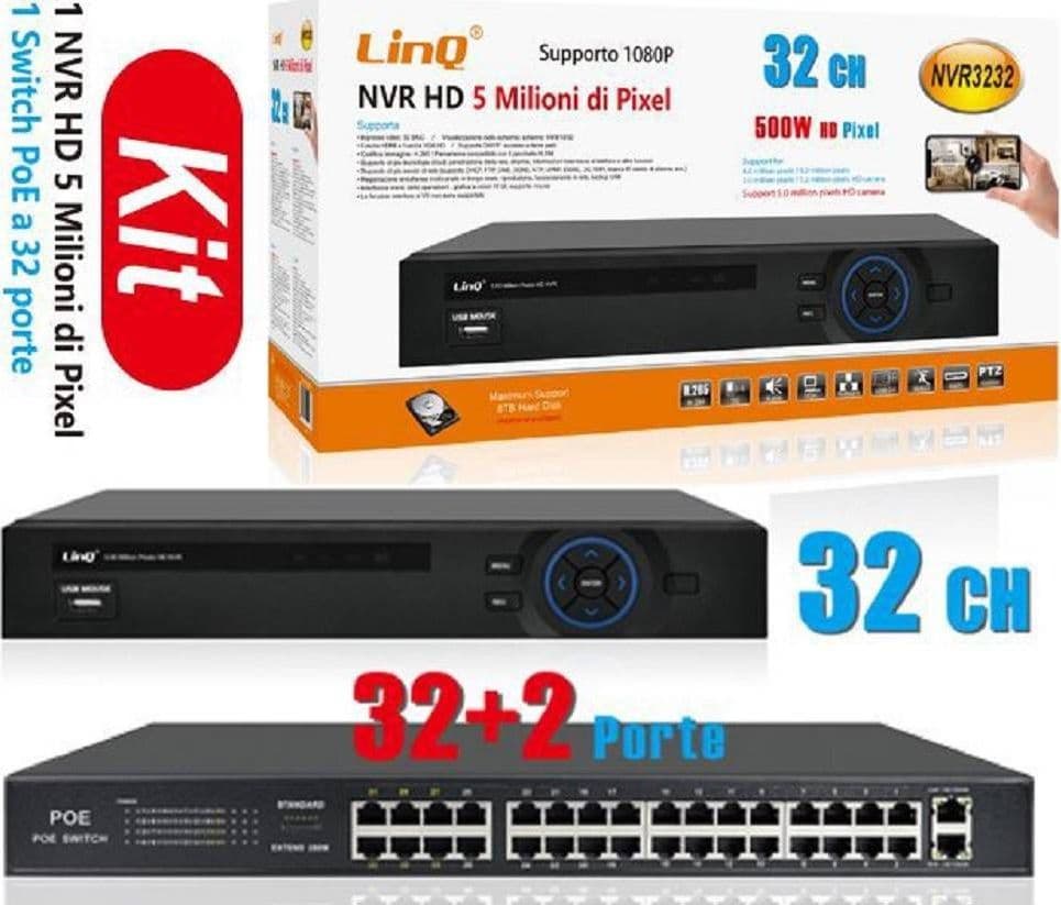 KIT NVR HD 32 CANALI + SWITCH POE 32 PORTE 1080P 500W 5 MILIONI DI PIXEL NVR3232 - 2