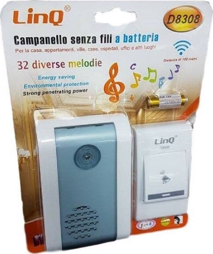 CAMPANELLO WIRELESS A BATTERIA SENZA FILI 32 MELODIE DISTANZA 100MT CASA PORTA D8308 - 2