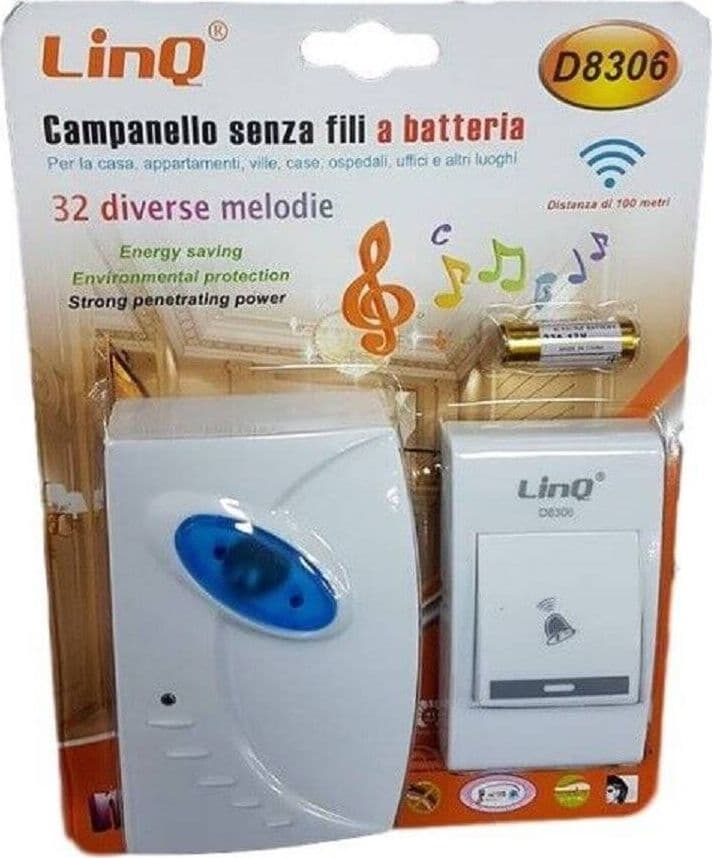 CAMPANELLO WIRELESS A BATTERIA SENZA FILI 32 MELODIE CASA PORTA DISTANZA 100MT D8306 - 2