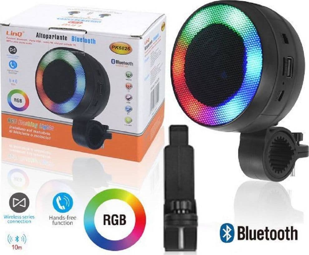 CASSA SPEAKER ALTOPARLANTE BLUETOOTH LED RGB PER MANUBRIO BICI BICICLETTA PK6826